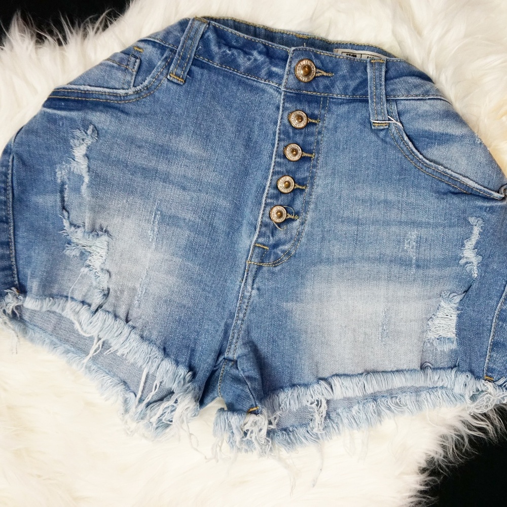 High rise distressed shorts